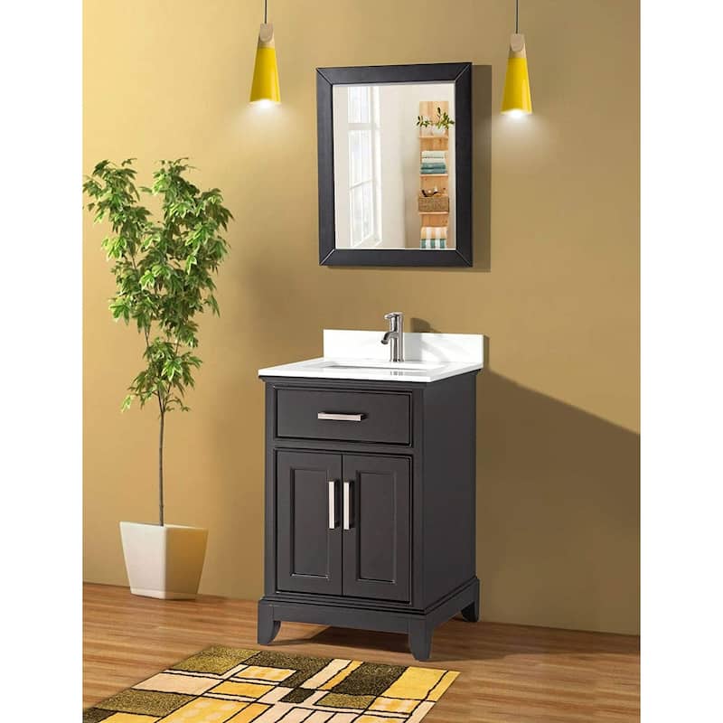 Vanity Art 30" Single Sink Bathroom Vanity Set with Engineered Marble Top and Free Mirror