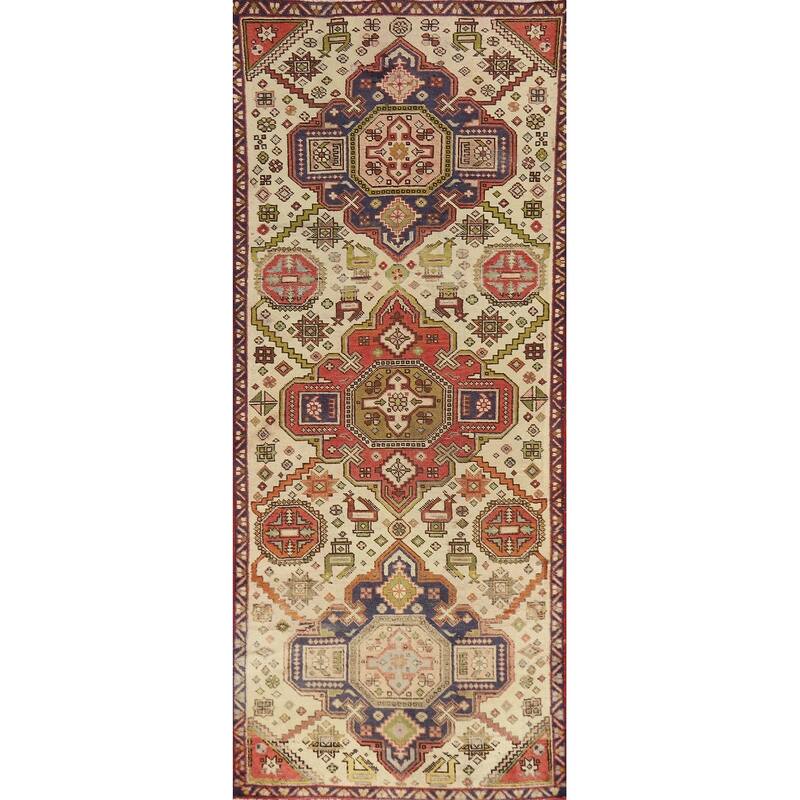 Hand Knotted Oriental 100% Wool Carpet Traditional Tribal Beige & Ivories Tabriz Runner Rug - 7' 7'' X 2' 6''