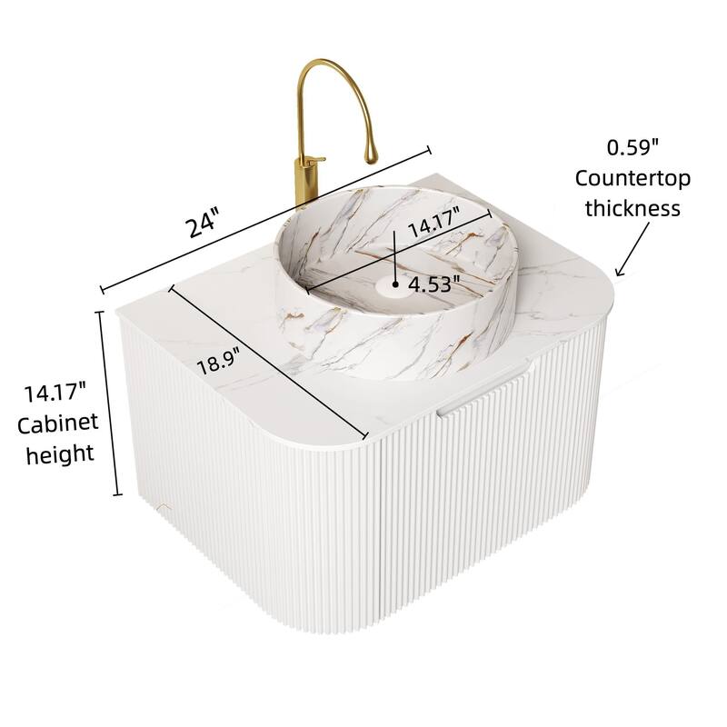 Floating Bathroom with Round Ceramic Basin and Storage Drawer