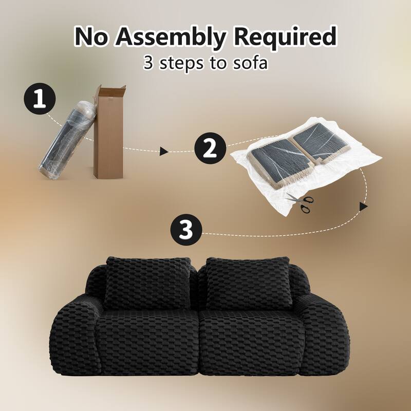 Roomfitters 82" Modular Sectional Sofa, Highly Textured Flannelette "Boneless" Couch with Deep Seating and Footrest