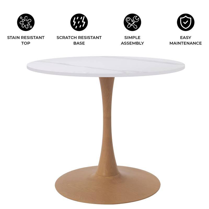 Bristol Modern 31" Round Sintered Stone Dining Table with Pedestal Base - Minimalist Scratch-Resistant Kitchen Table