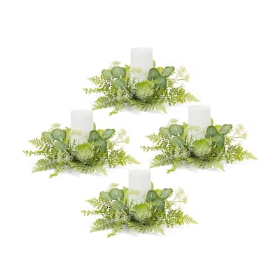 Set of 4 Mixed Foliage Artificial Candle Rings 18"