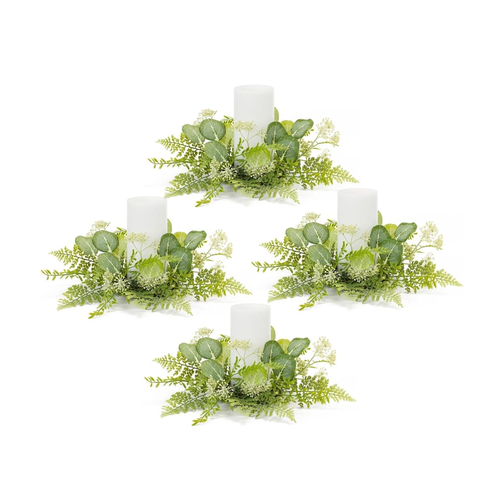 Set of 4 Mixed Foliage Artificial Candle Rings 18"