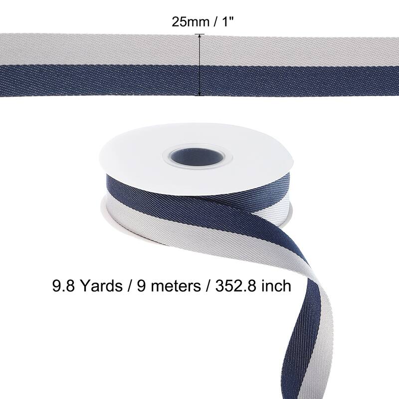 9.8 Yards Christmas Striped Ribbon, Ribbon Candy Roll - Navy Blue/Gray - 9.8 Yards x 1"