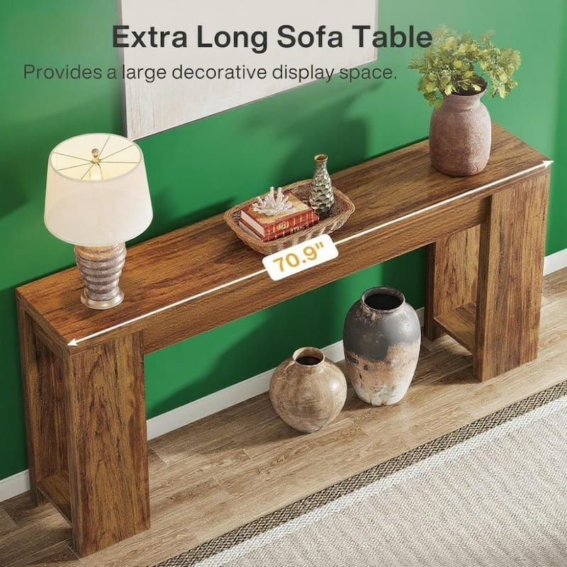 Farmhouse Console Table Rustic Wood Entryway Sofa Hallway Foyer Table 70 Inch - 70.9" x 11.8" x 33.5"
