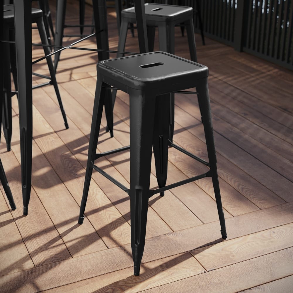 30" High Backless Distressed Metal Indoor-Outdoor Barstool - Patio Chair