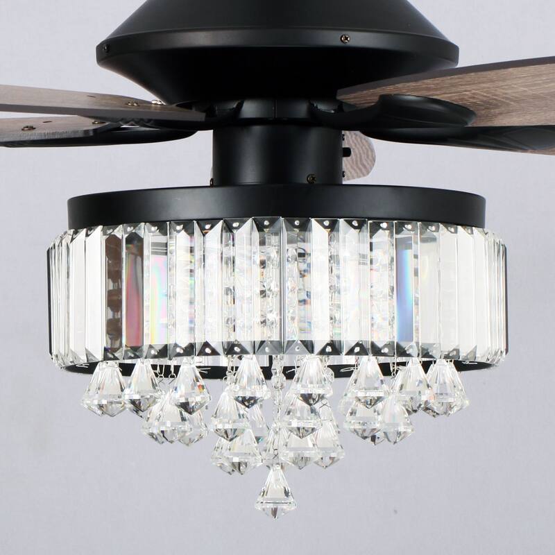 Modern 52-inch Wood 5-Blade Crystal LED Ceiling Fan with Remote - 52-in
