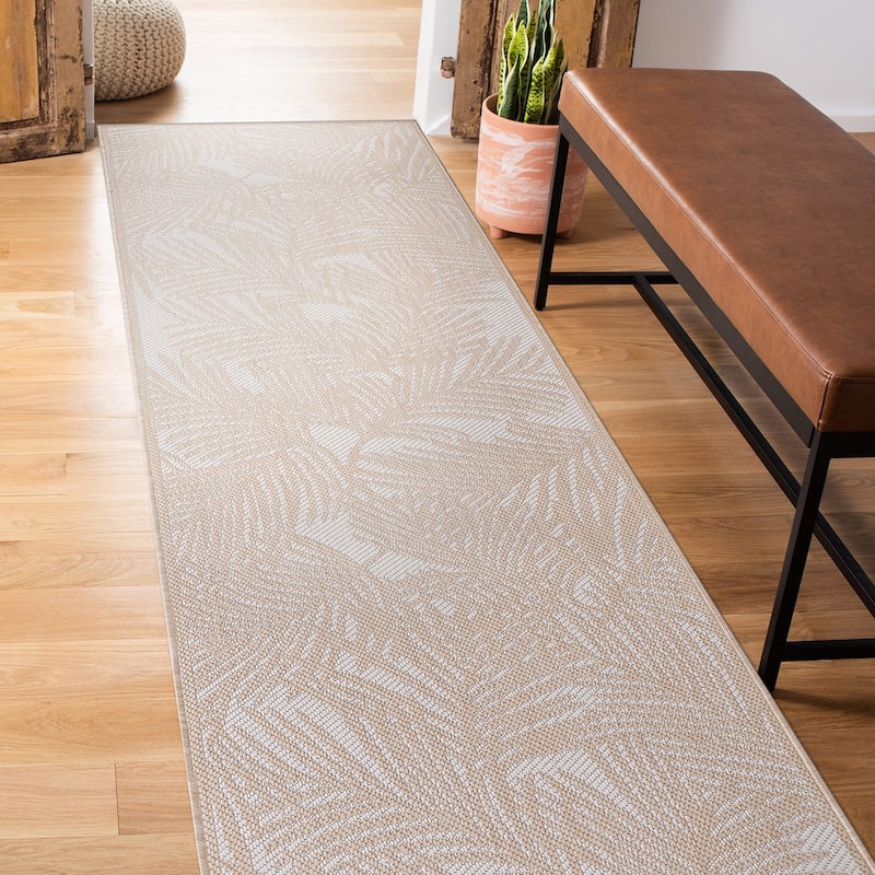 World Rug Gallery Contemporary Palm Leaf Textured Flat Weave Indoor/Outdoor Area Rug