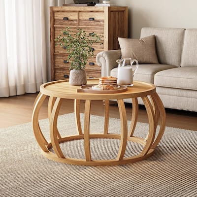 Solid Wood Round Coffee Table, 31.5-Inch Center Table for Living Room, Easy Assembly, Natural