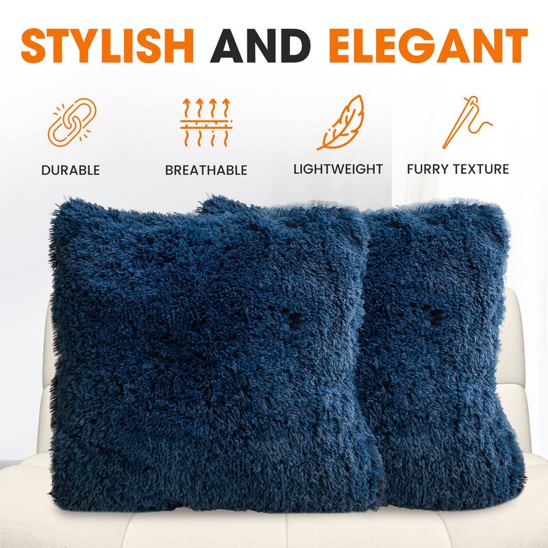 Cheer Collection Super Soft Shaggy Long Hair Throw Pillows Set of 2 Plush Accent Cushions