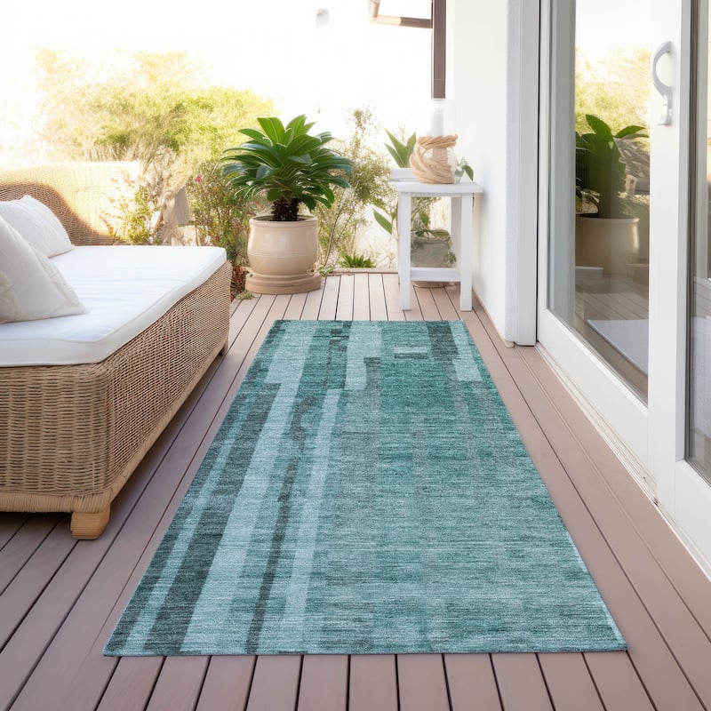 Machine Washable Indoor/ Outdoor Modern Stripes Chantille Rug