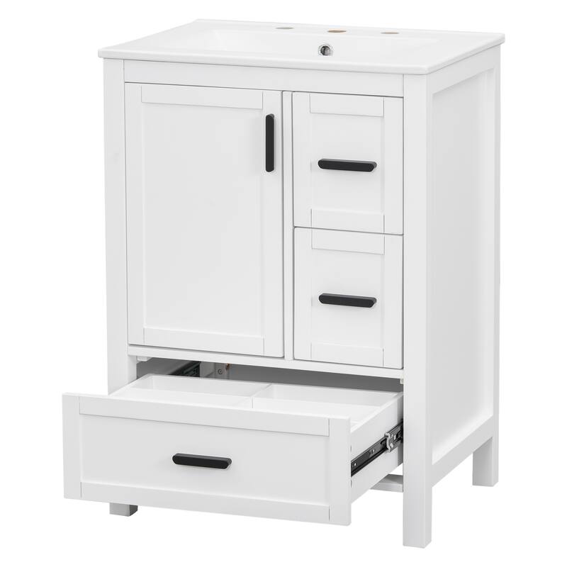 GDFStudio - Seren Bathroom Vanity with Ceramic Sink, Soft-Close Door, Shelf & 1 Drawer