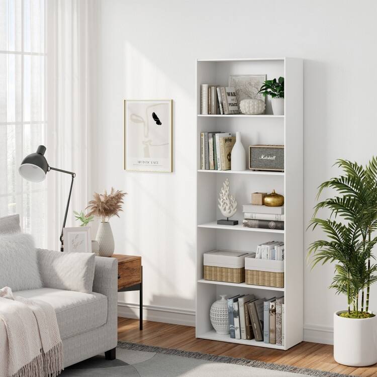 5-Shelf Multi-Functional Wood Bookcase for Home Office - 23.5" x 9.5" x 67"