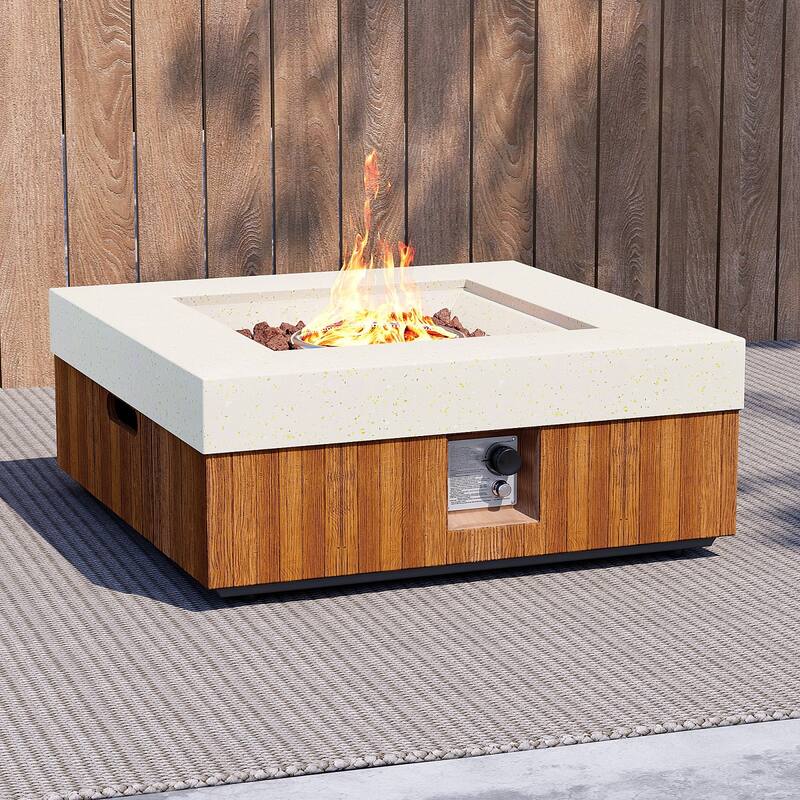 Sunbury Modern 28''Concrete Propane Fire Pit Table with Marble and Wood-Style Finish - Square