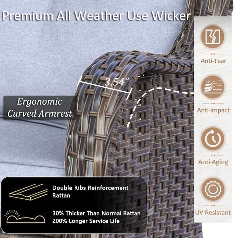 4 Piece Outdoor High Back Wicker Patio Conversation Furniture Sets