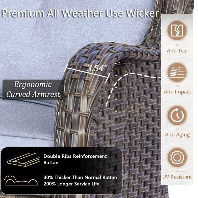 6 Piece Outdoor Wicker Patio Conversation Sofa Sets with Swivel Chairs
