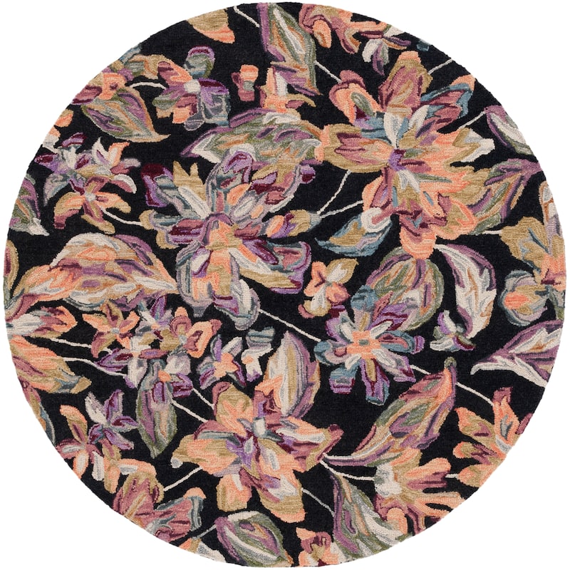 SAFAVIEH Handmade Blossom Clasien French Country Floral Wool Rug - 6' Round - Black/Plum