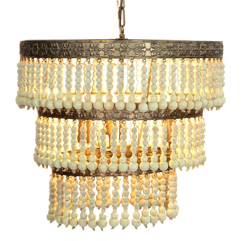 3-Tier Draped Wood Bead Chandelier