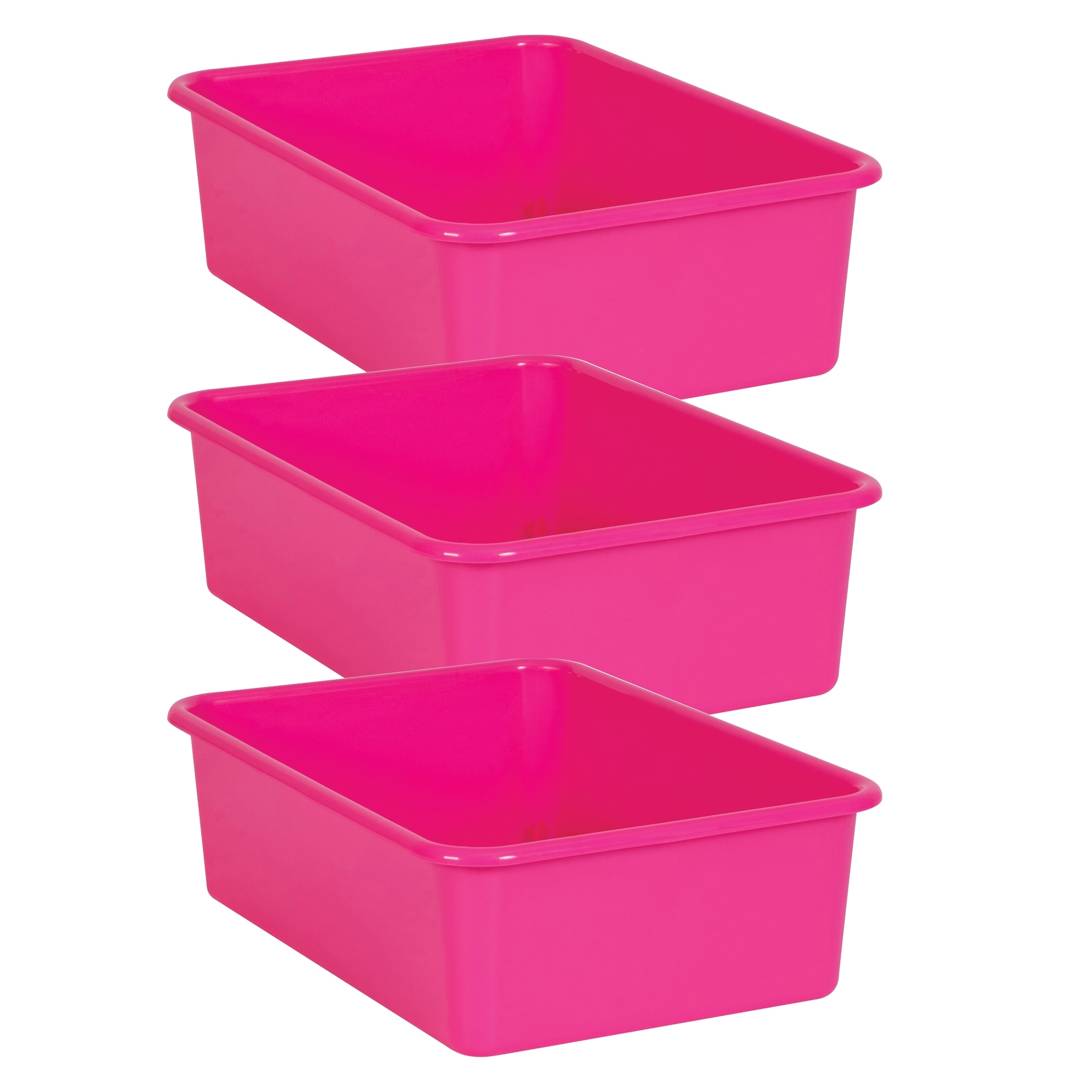 Teacher Created Resources Pink Large Plastic Storage Bin, Pack of 3