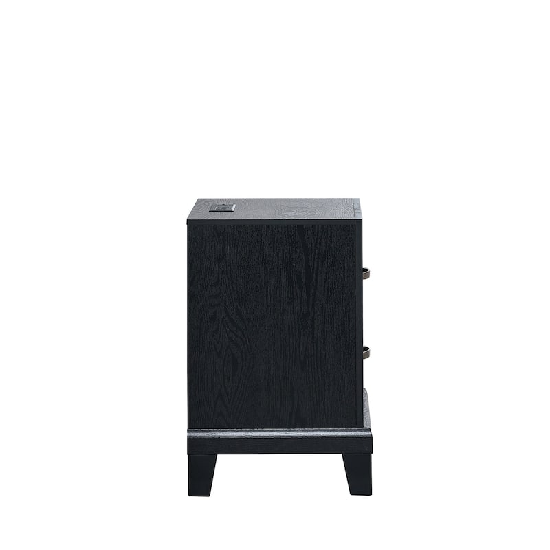 Black Nightstand with 2 Drawers and Built-in AC Outlets, USB and USB-C Charging Ports, Durable Bedside Storage Solution