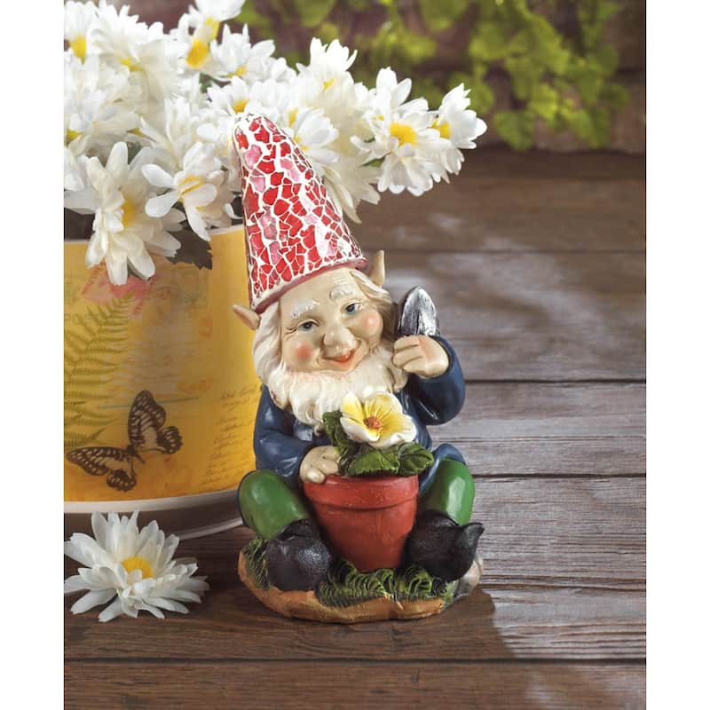 Gardening Gnome Solar Lighted Outdoor Statue - 7.25" - Blue and Green