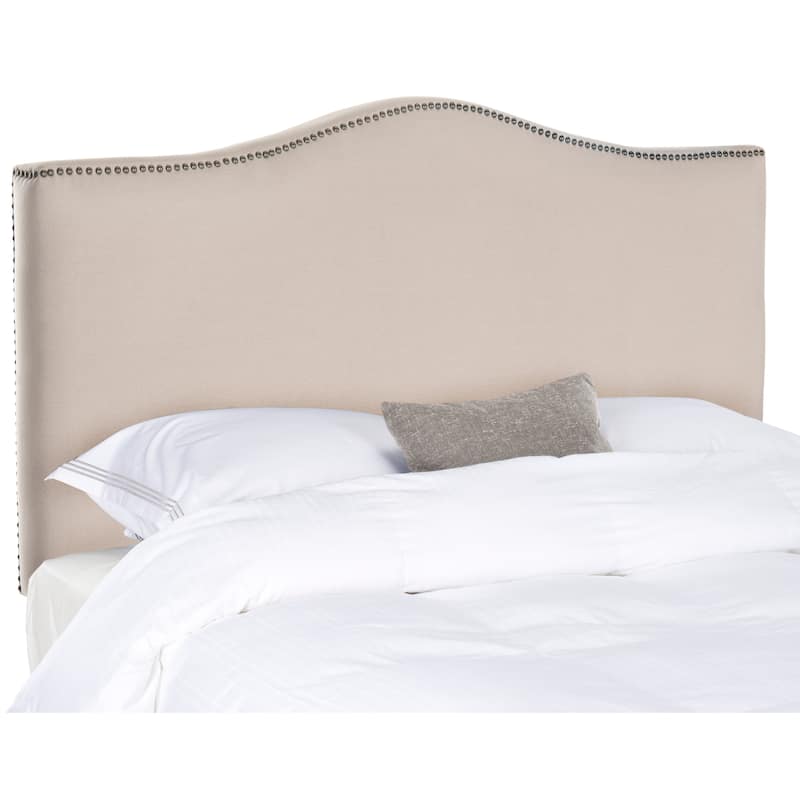 SAFAVIEH Ashlie Upholstered Camelback Headboard - Taupe/Brass - Full