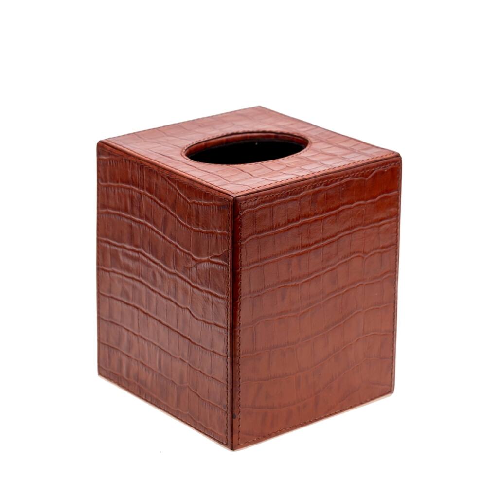 Burnt Orange Leather Tissue Box - 5.5x5.5x6