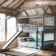 preview thumbnail 1 of 8, Modren Twin Over Twin Bunk Bed House Bed With Slide,Solid Construction for Bedroom Grey