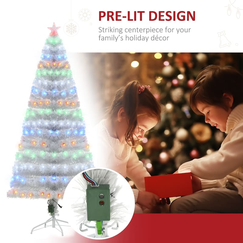 HOMCOM 6 ft. Prelit Artificial Christmas Tree with Stand, Colored Christmas Tree