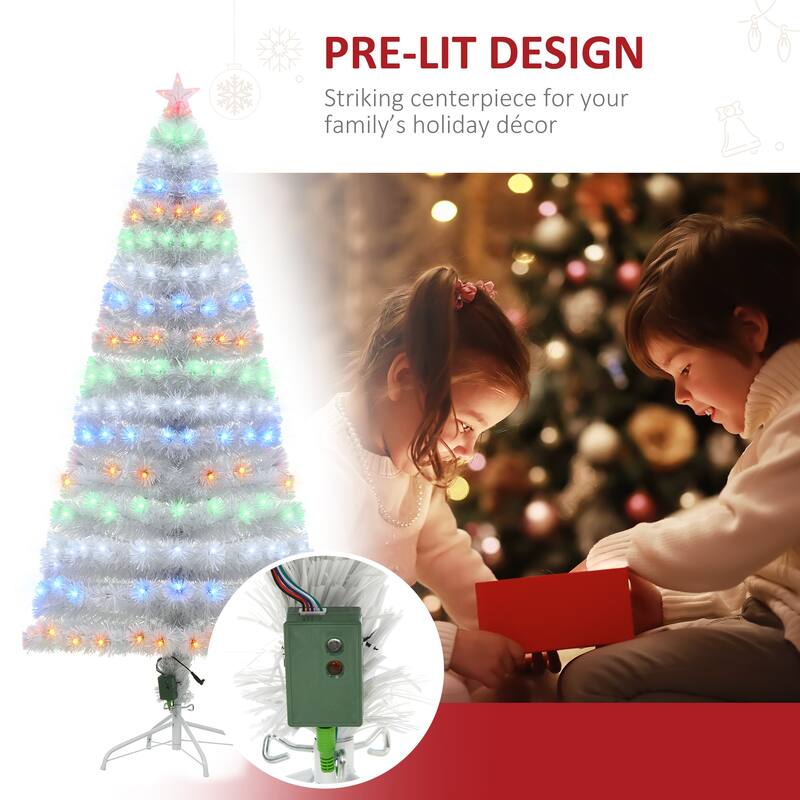 HOMCOM 6 ft. Prelit Artificial Christmas Tree with Stand, Colored Christmas Tree