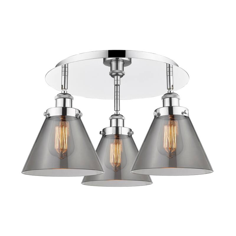 Innovations Lighting Cone - 3 Light 20" Flush Mount - Polished Chrome/Light Smoke