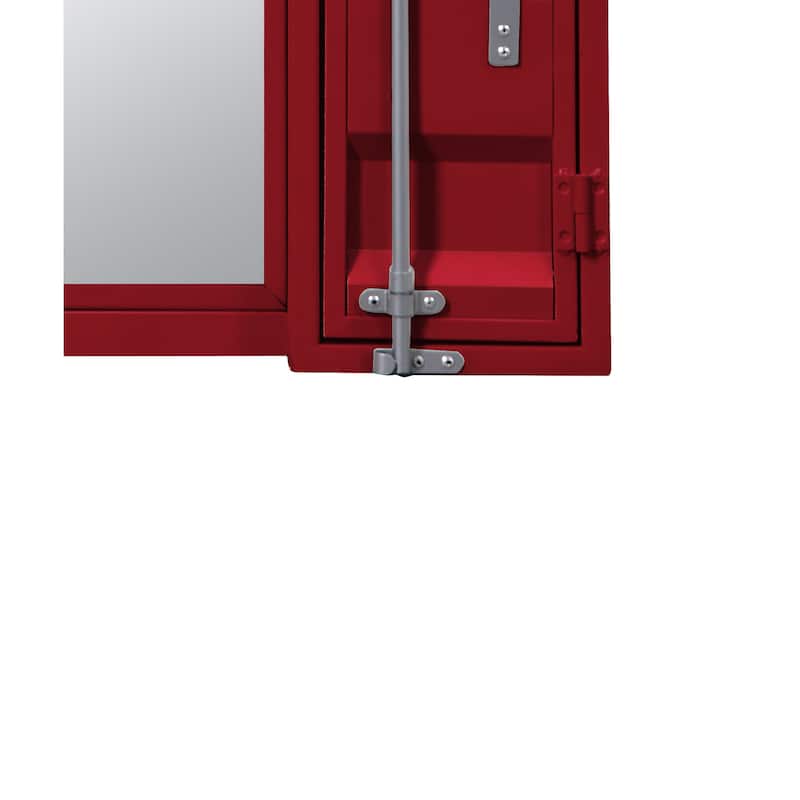 Industrial Style Metal Vanity Mirror with Recessed Door Storage, Red