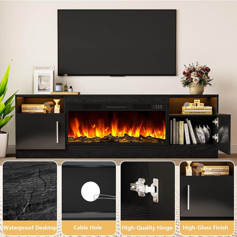 Bossin 70" Fireplace TV Stand with 36" Electric Fireplace, TV Stand for TVs Up to 80", 16 Colors LED Lights/Entertainment Center
