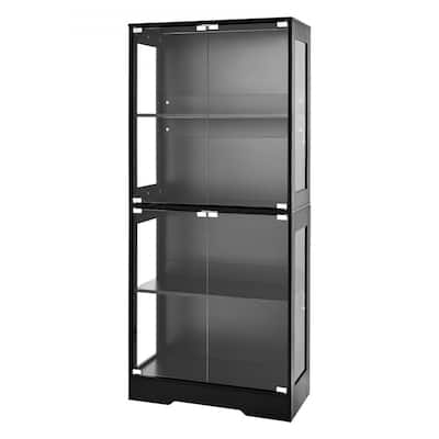 Black MDF Glass Display Cabinet 4-Tier with 3-Color LED Lighting - 28.82 × 13.86 × 65.16 inch