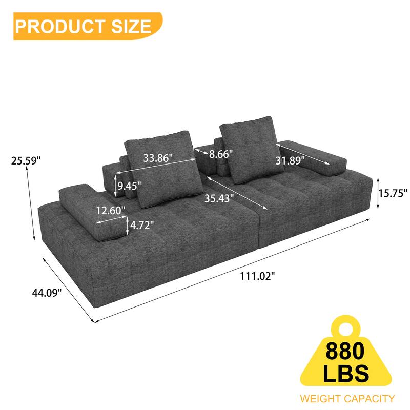 Extra Deep Seat Loveseat Sofa Modular Couch with 2pc Chaise Lounge
