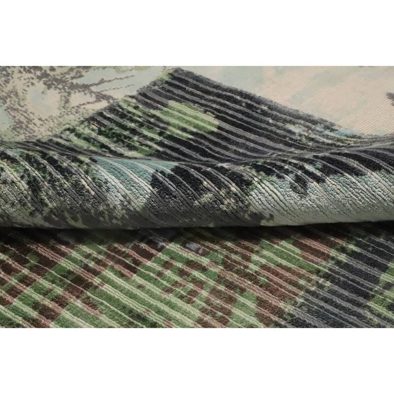 Hand Knotted Oriental Viscose Silk Carpet Modern Pictorial Multi-Colored Abstract Area Rug - 6' 8'' X 4' 6''