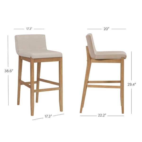 dimension image slide 9 of 11, Gracie Modern Bar Stool, Boucle Upholstered Chair and Brushed Wooden Legs