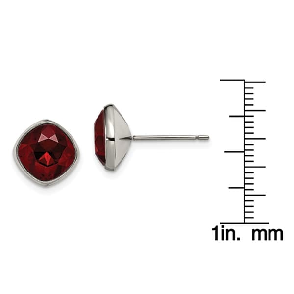 4MM Sterling Silver Polished Red Glass Post Earrings