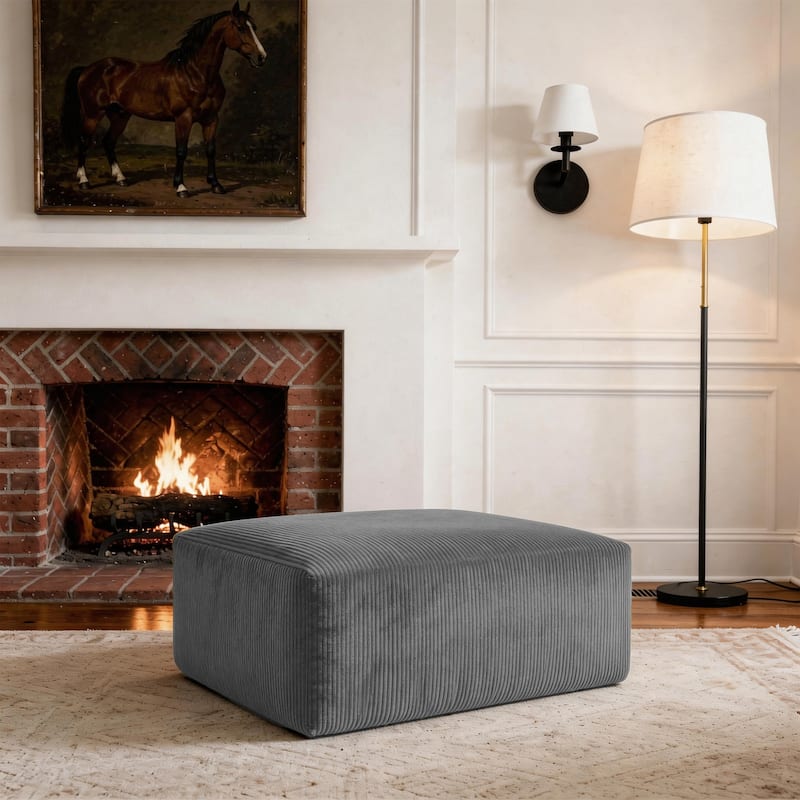 Corduroy Upholstered Modular Sectional Sofa with Ottoman - Gray-ottoman - Reversible