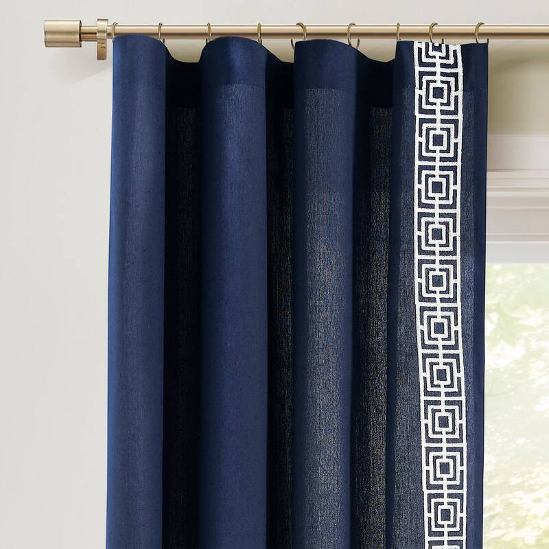 Lush Decor Luxury Modern Square Embroidery Border Window Curtain Panels - 84" x 52" - Navy
