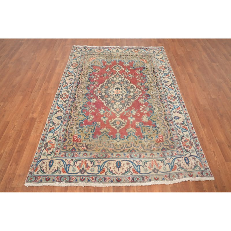 Hand Knotted Oriental 100% Wool Carpet Traditional Floral Oranges & Rust Tabriz Area Rug - 6' 5'' X 4' 6''