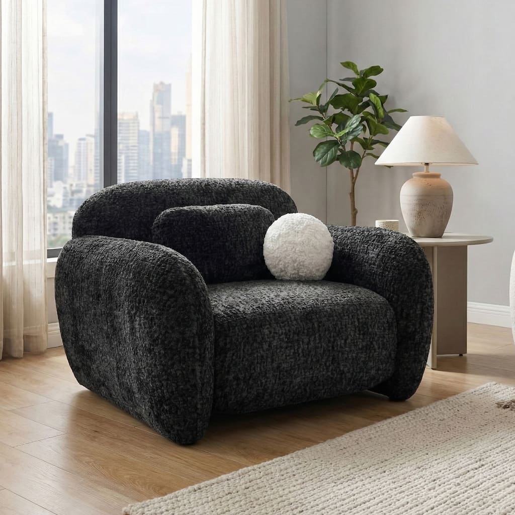 Furniture of America Isren Modern Chenille Arm Chair with Ball Pillow
