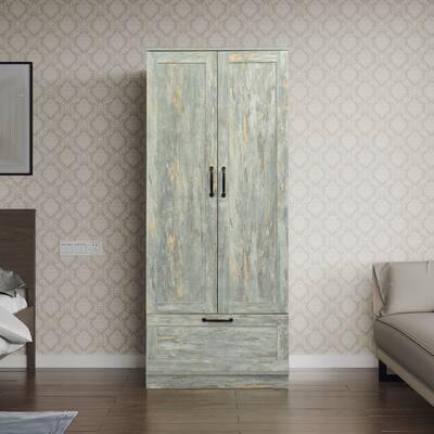 High Wardrobe And Kitchen Cabinet With 2 Doors, Bedroom Armoires with Storage Spaces, One Drawer and Hanging Spaces