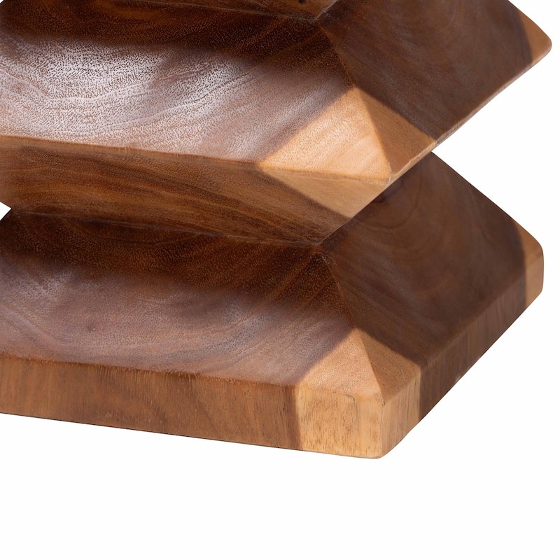 Malati Solid Suar Wood Side Table - Hand-Carved Sculptural End Table with Zigzag Design, Modern Boho Style