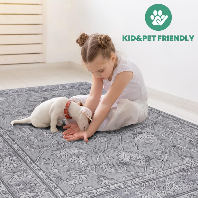 5X7 Grey/Oriental Non-Shedding Living Room Bedroom Dining Home Office Stylish and Stain Resistant Area Rug - 6' x 7'