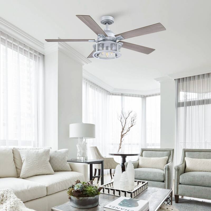 52" Silver Metal Mesh Reversible 5-Blade LED Ceiling Fan with Remote