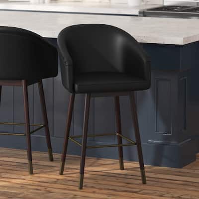 Upholstered Counter Stool with Wooden Legs