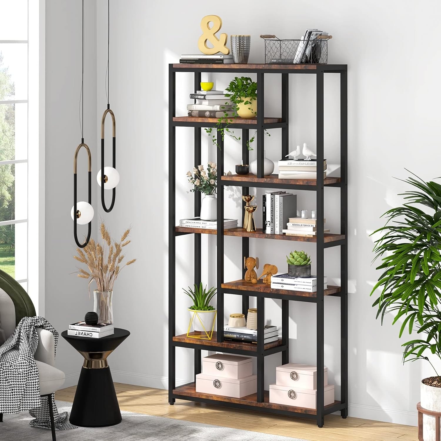7-Tier Tall Industrial Bookshelf Bookcase - 39.37”(L) x 11.8”(D) x 78.74”(H)