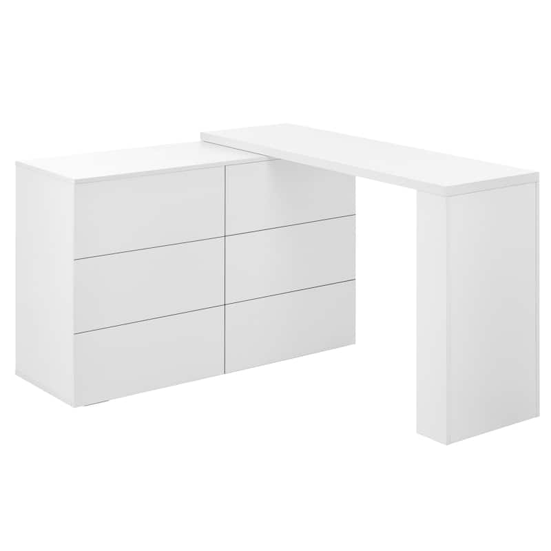 L-Shaped Makeup Vanity Table Extendable Desk 6 Drawers Dresser for Bedroom Dressing Room