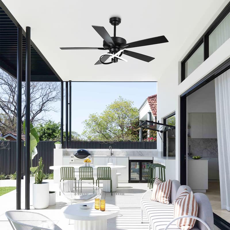 52" Modern Matte Black Reversible Integrated LED Dimmable Ceiling Fan with LED Light and Remote